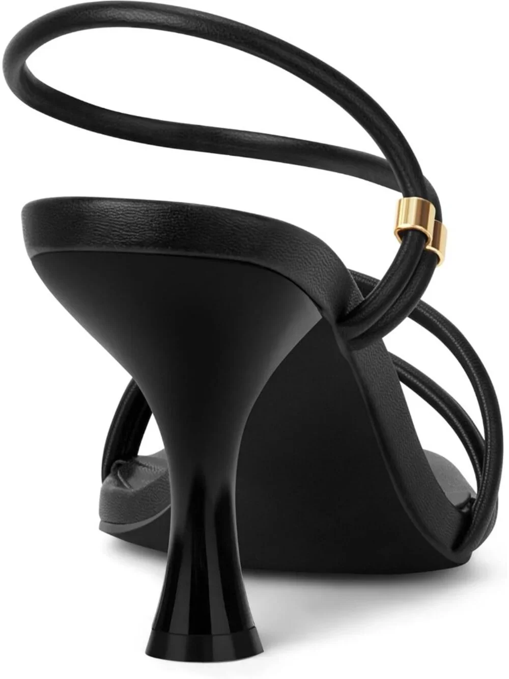 Women's All Black Faux Leather Strappy Square Open Toe Ankle Strap Heels Sandals